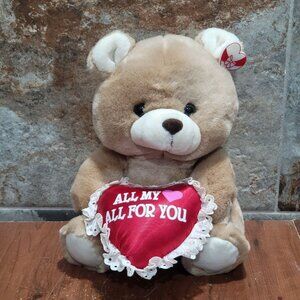 Carlton Cards Plush Teddy Bear Holding Red Heart All My Love All For You